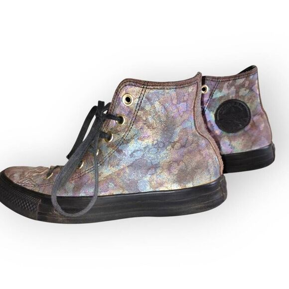 Converse Womens Sz 7 Chuck Taylor AllStar Black Wedge Irridescent High Tops Y2K - Picture 5 of 10